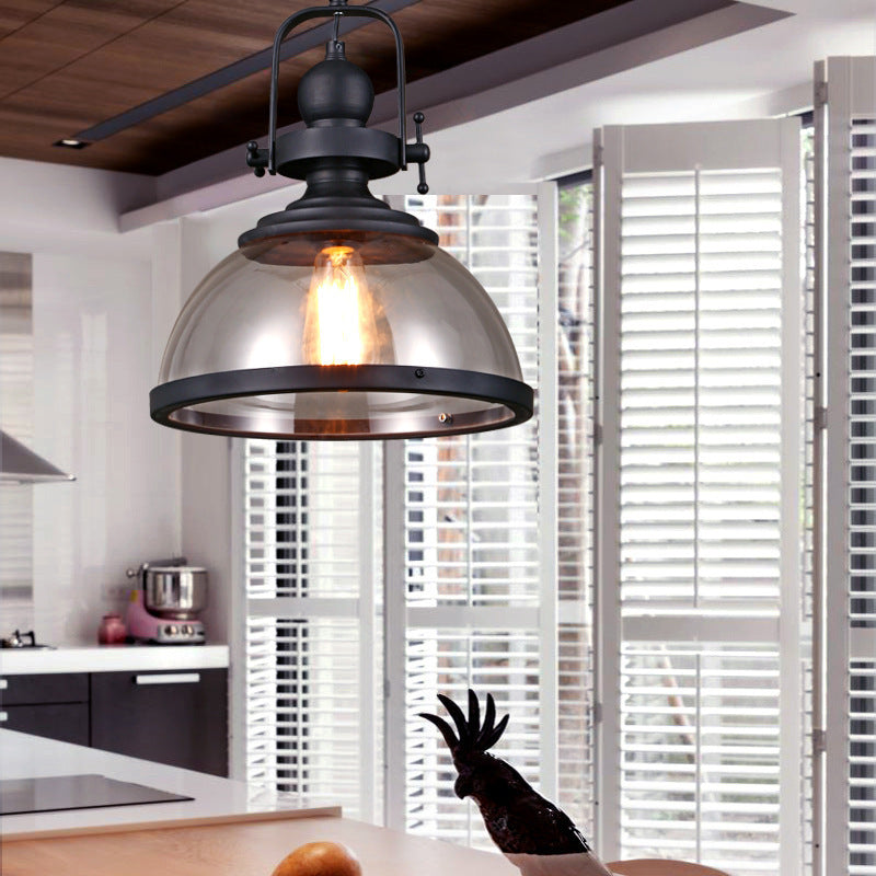 Retro Industrial Glass Chandelier with Iron Frame