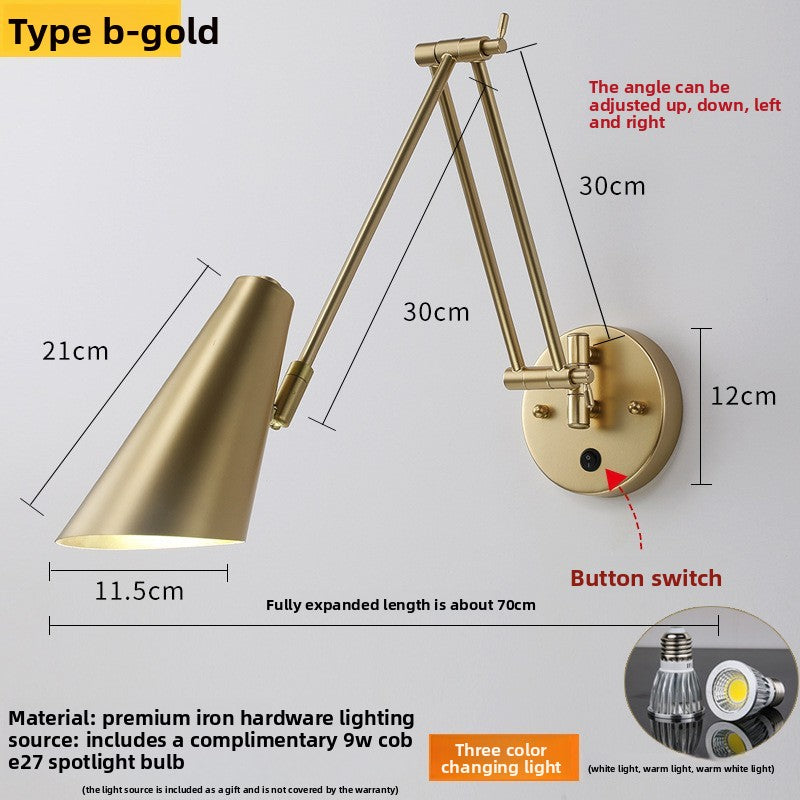 Foldable Retro Long Boom Floor Lamp | 360° Adjustable Arm | Telescopic Reading & Desk Lamp