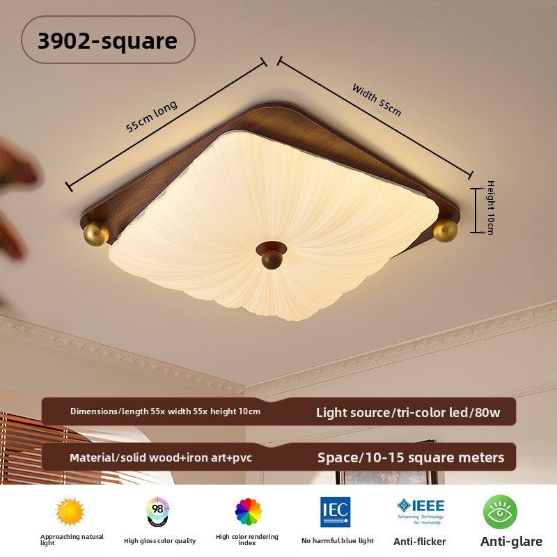 Medieval Style Solid Wood Ceiling Lamp | Rustic Vintage Flush Mount | Bedroom Living Room