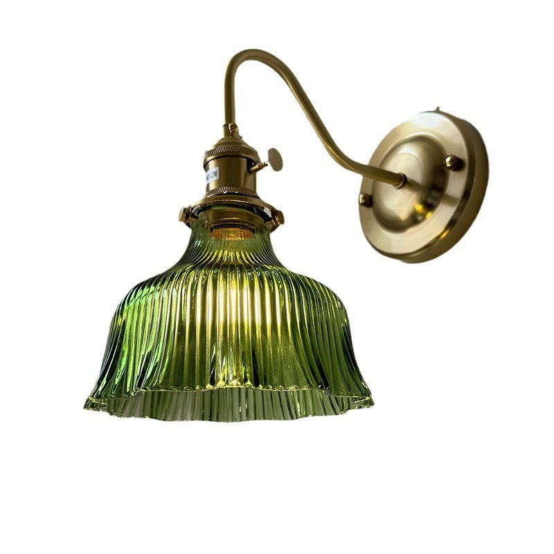 Brass green glass wall lamp