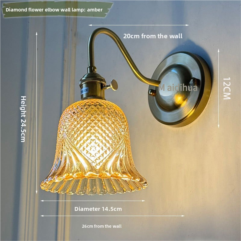 Brass Green Glass Wall Lamp | Art Deco Retro Sconce | Bedroom Cafe Bar Home Décor