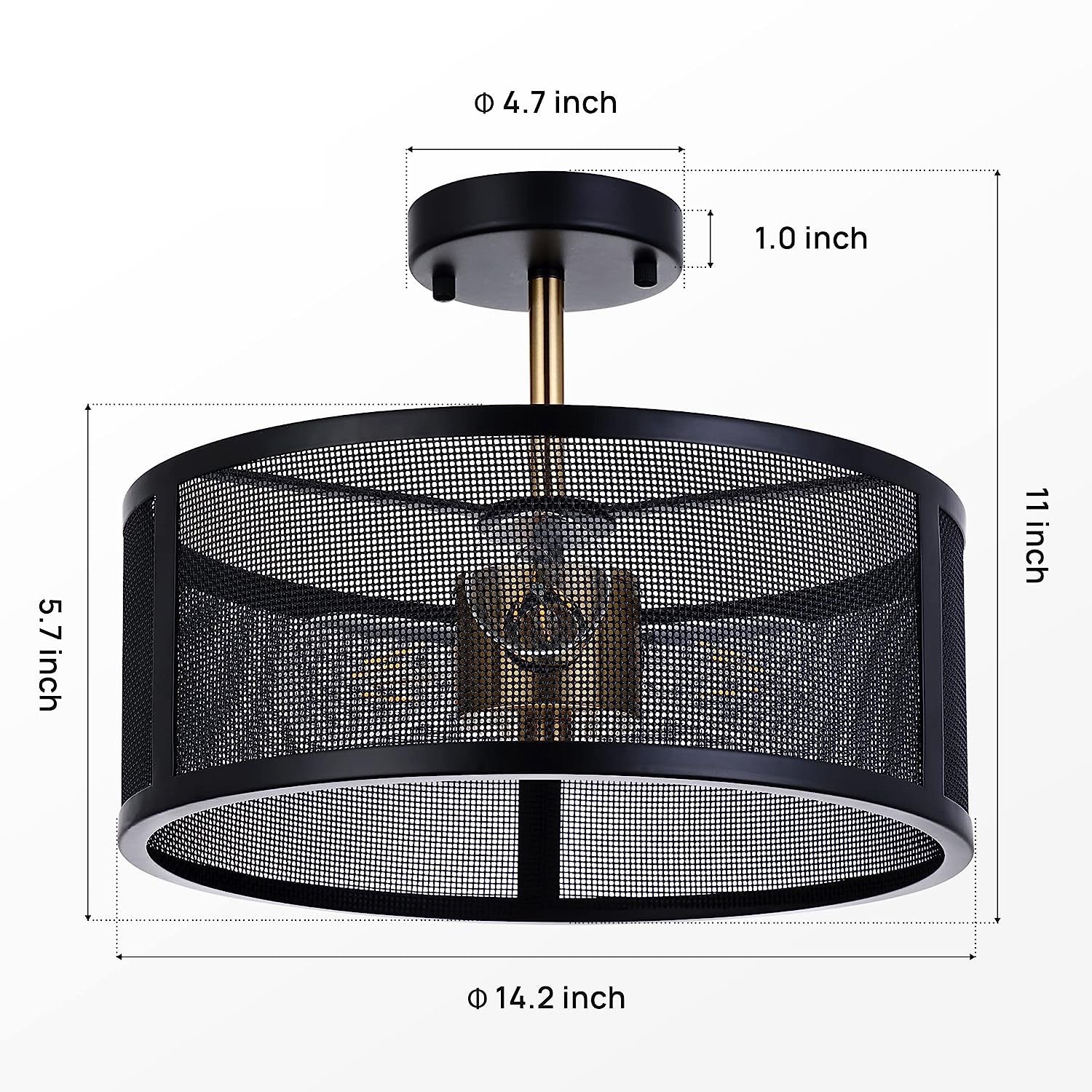 Black Iron Mesh Double-Layer Circular Ceiling Lamp | Industrial LED Pendant Light | Dining Room
