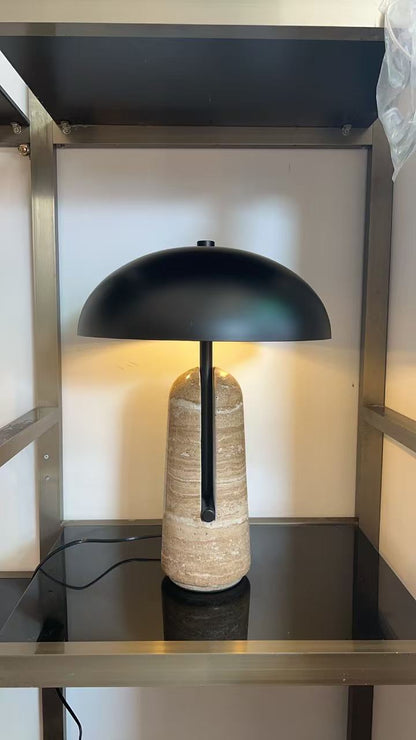 Wabi-Sabi Travertine Table Lamp | Natural Stone Night Light | Bedroom Ambient