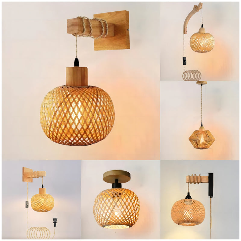 Plug-in Bamboo Woven Wall Lamp for Bedroom Teahouse