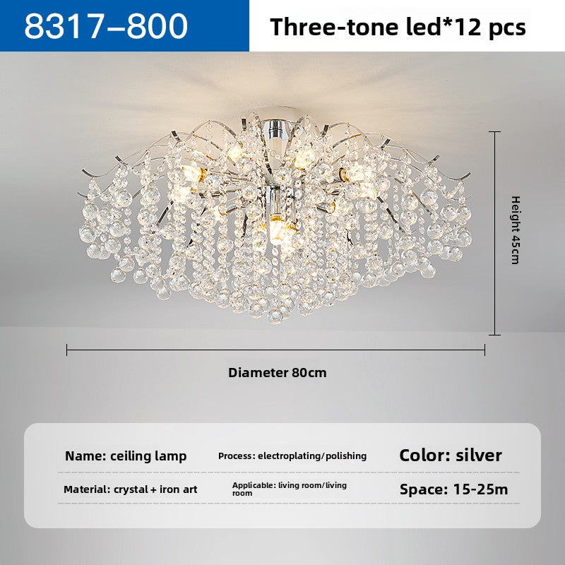 Crystal LED Ceiling Chandelier | Luxury Dimmable Flush Mount | Living Room Bedroom