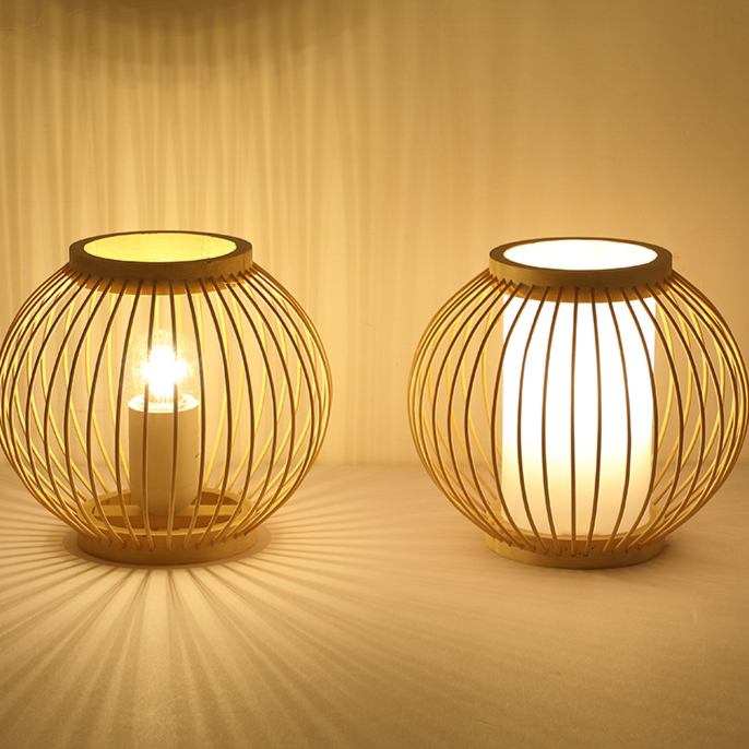 Bamboo Zen Table Lamp | Japanese Natural Woven Bedside Light | Meditation Bedroom Décor