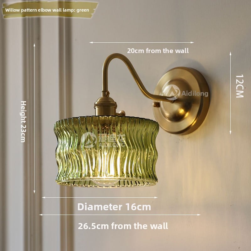 Brass Green Glass Wall Lamp | Art Deco Retro Sconce | Bedroom Cafe Bar Home Décor