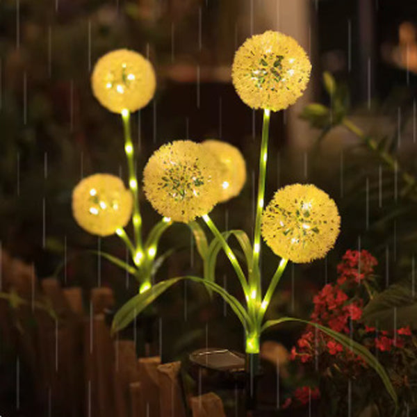 Modern Art Deco Solar Waterproof Stainless Steel ABS Copper Wire Dandelion Plant Ball Ground Plug LED Outdoor Light Landscape Lighting For Garden