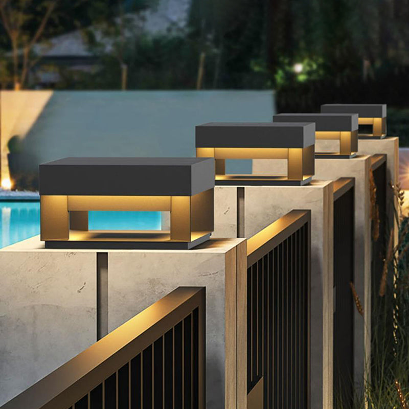 Modern Minimalist Square Geometric Galvanized Iron LED Outdoor Waterproof Pillar Light Landscape Light For Garden