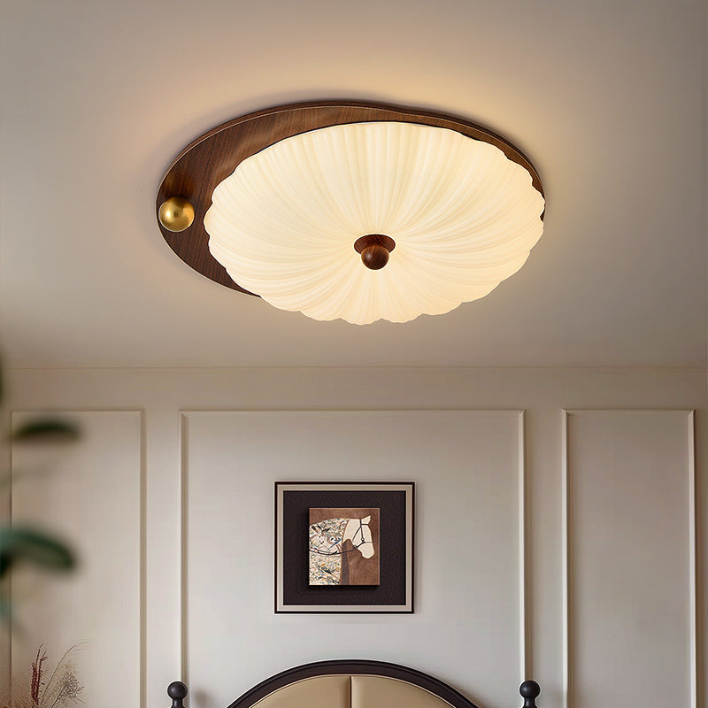 Medieval Style Solid Wood Ceiling Lamp | Rustic Vintage Flush Mount | Bedroom Living Room
