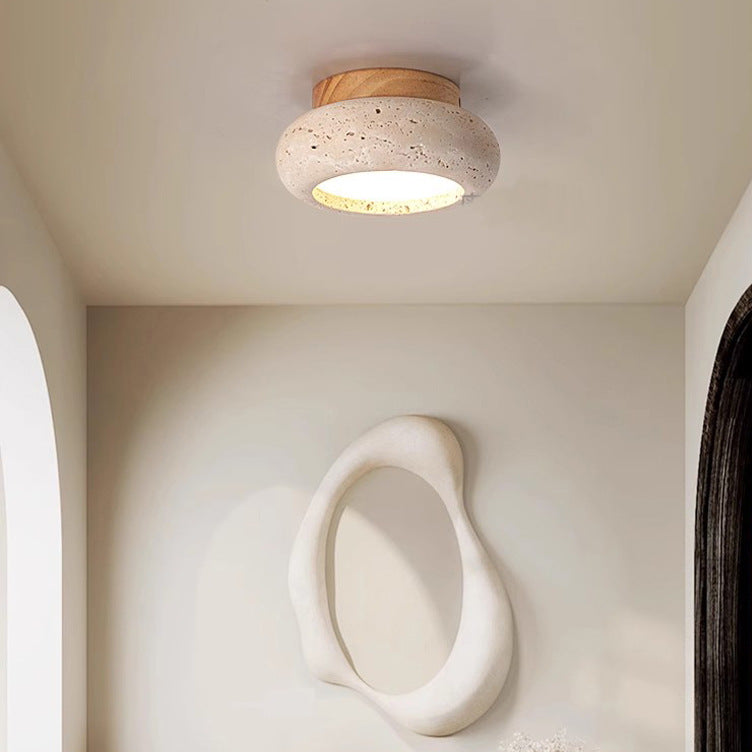 Natural Stone LED Ceiling Lamp | Travertine Texture Flush Mount | Modern Bedroom Living Room