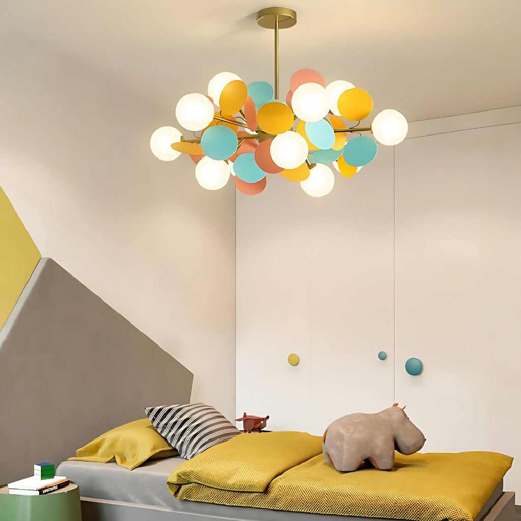 Modern Flower Branch Chandelier | Cream & Matcha Green Pendant Light | Living Room Dining Room