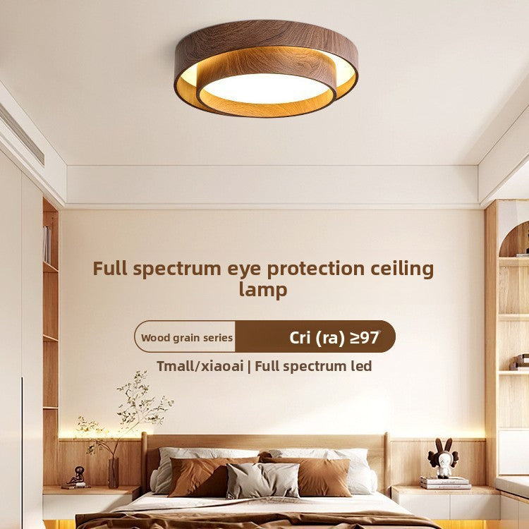Walnut LED Ceiling Lamp | Full Spectrum Dimmable Flush Mount | Bedroom Living Room