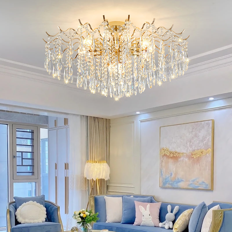 Crystal LED Ceiling Chandelier | Luxury Dimmable Flush Mount | Living Room Bedroom