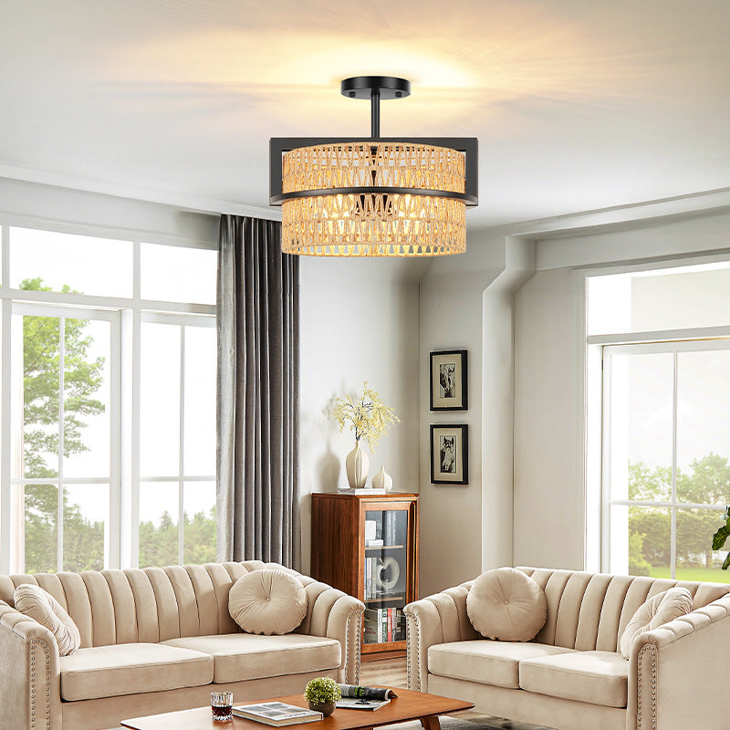 Ironwork Rope Woven Ceiling Lamp | Rustic Industrial Pendant Light | Living Room Bar