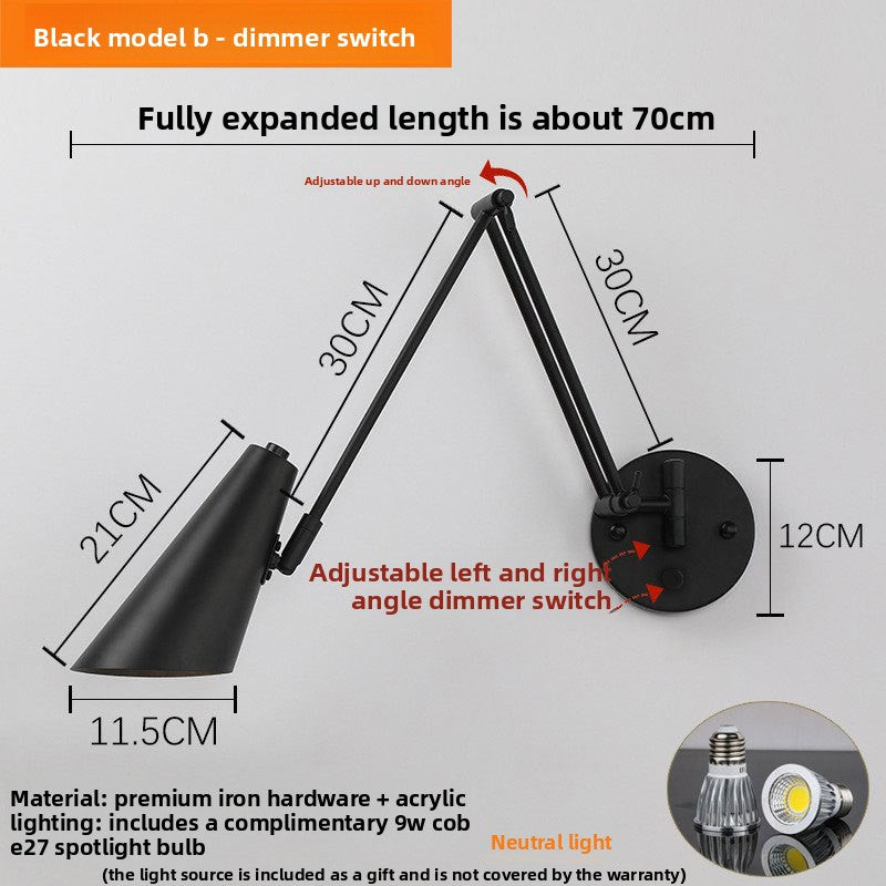 Foldable Retro Long Boom Floor Lamp | 360° Adjustable Arm | Telescopic Reading & Desk Lamp