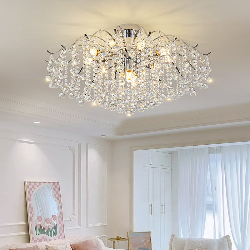 Crystal LED Ceiling Chandelier | Luxury Dimmable Flush Mount | Living Room Bedroom