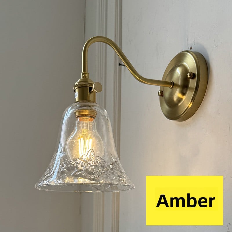 Brass Green Glass Wall Lamp | Art Deco Retro Sconce | Bedroom Cafe Bar Home Décor