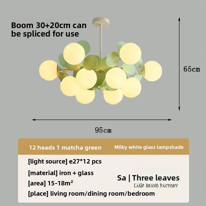 Modern Flower Branch Chandelier | Cream & Matcha Green Pendant Light | Living Room Dining Room