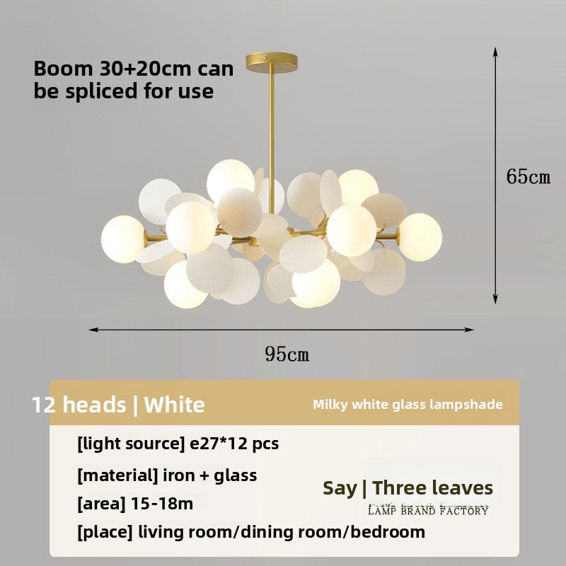 Modern Flower Branch Chandelier | Cream & Matcha Green Pendant Light | Living Room Dining Room