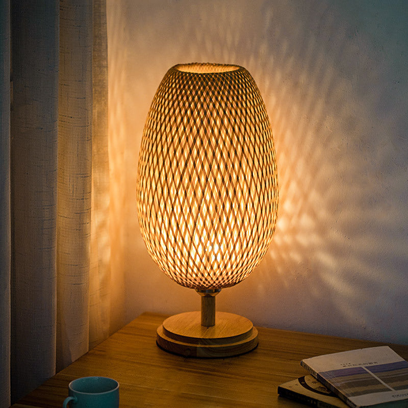 Bamboo Table Lamp | Natural Wicker Bedside Light | Boho Living Room Bedroom Décor