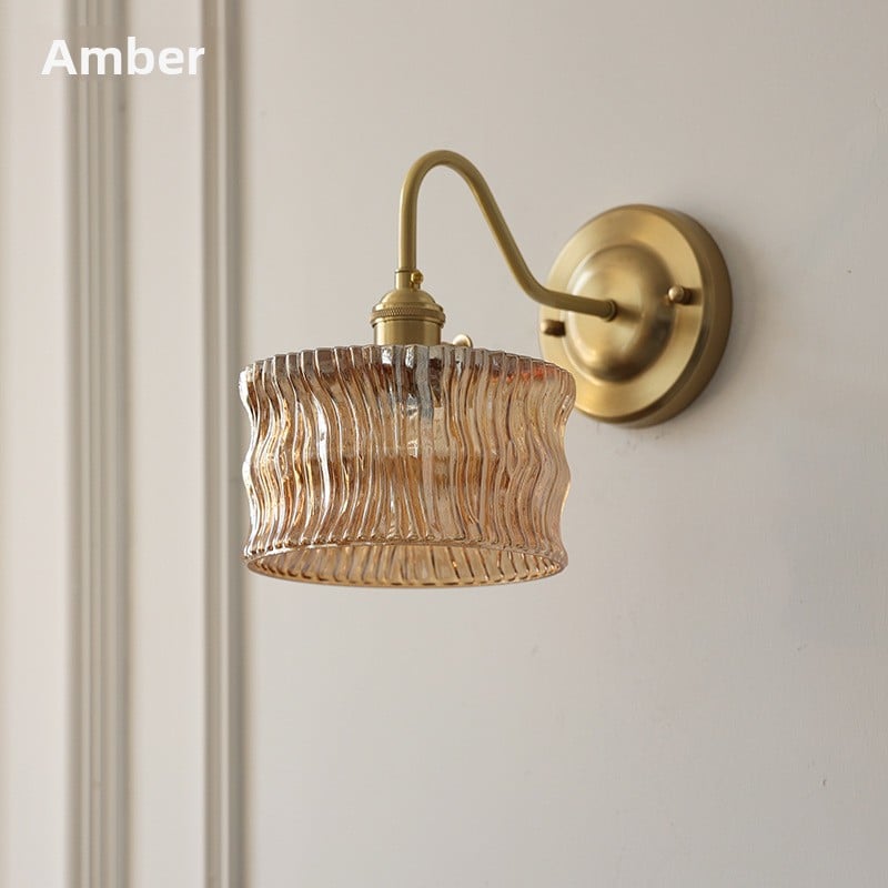 Brass Green Glass Wall Lamp | Art Deco Retro Sconce | Bedroom Cafe Bar Home Décor
