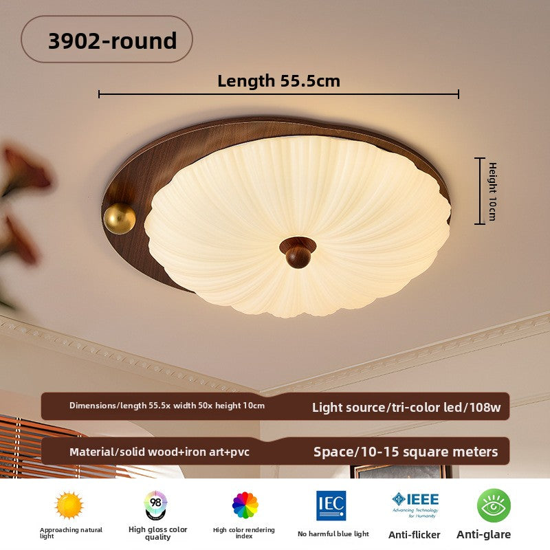Medieval Style Solid Wood Ceiling Lamp | Rustic Vintage Flush Mount | Bedroom Living Room