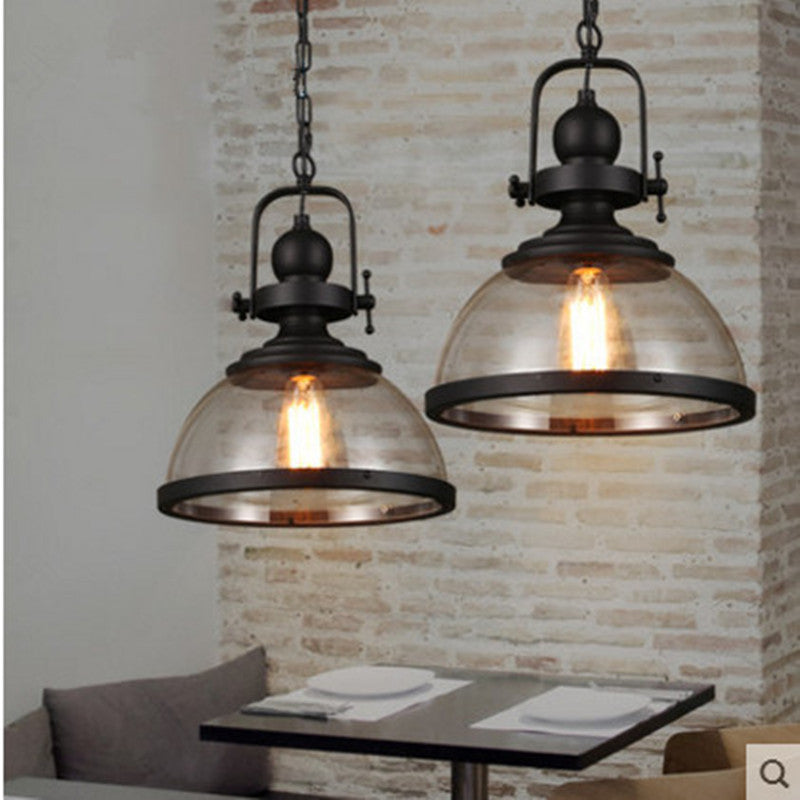 Retro Industrial Glass Chandelier with Iron Frame