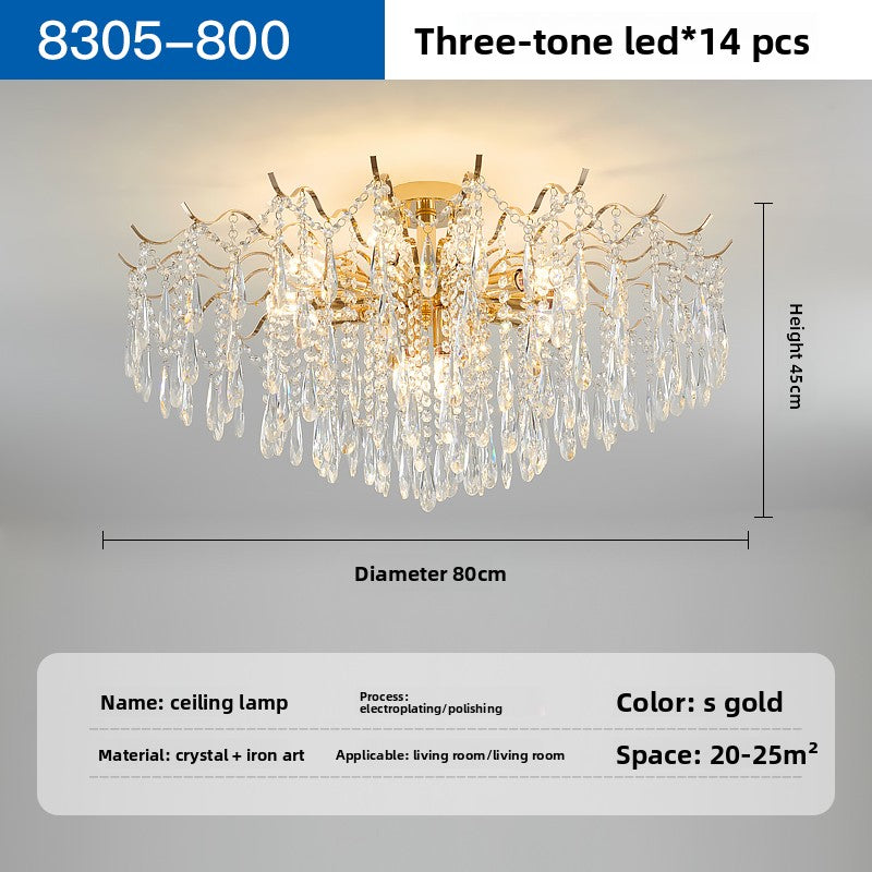 Crystal LED Ceiling Chandelier | Luxury Dimmable Flush Mount | Living Room Bedroom