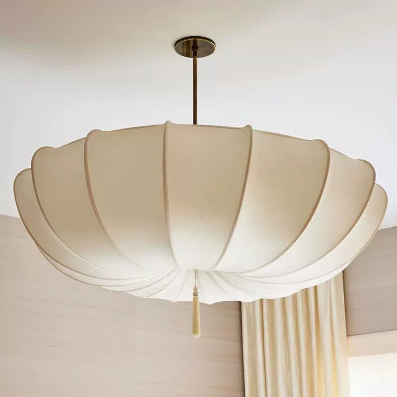 Scandinavian Fabric LED Chandelier | Cream Nordic Pendant Light | Dining Room Kitchen