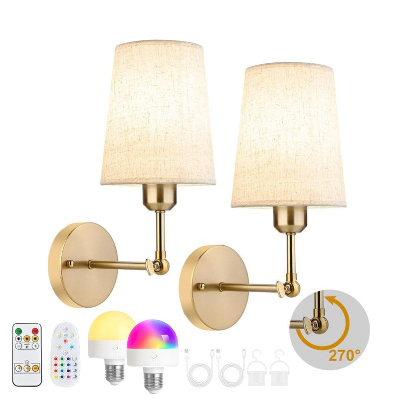 Wireless Battery-Powered Wall Lamp | Fabric Shade Cordless Sconce | Bedroom Hallway Night Light