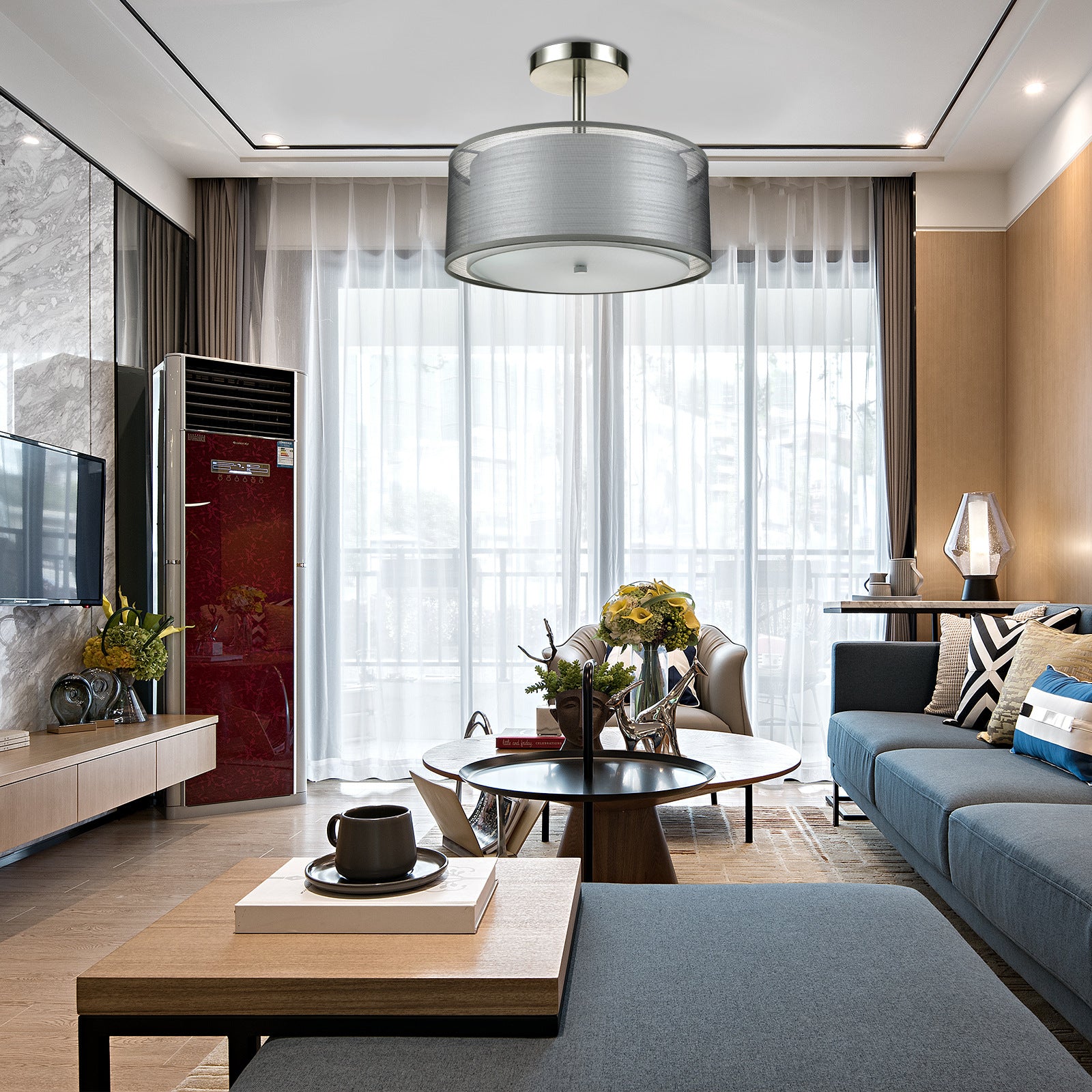 Modern Full Spectrum LED Ceiling Lamp | Double Yarn Cloth Shade | Eye-Care Bedroom Living Room