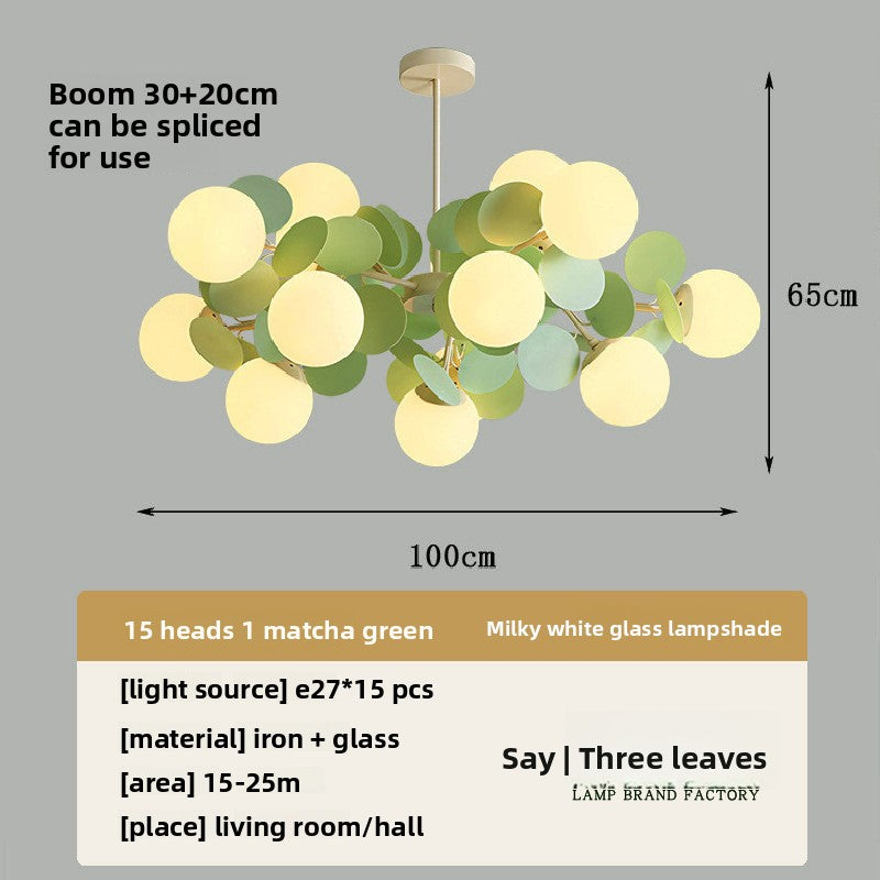 Modern Flower Branch Chandelier | Cream & Matcha Green Pendant Light | Living Room Dining Room