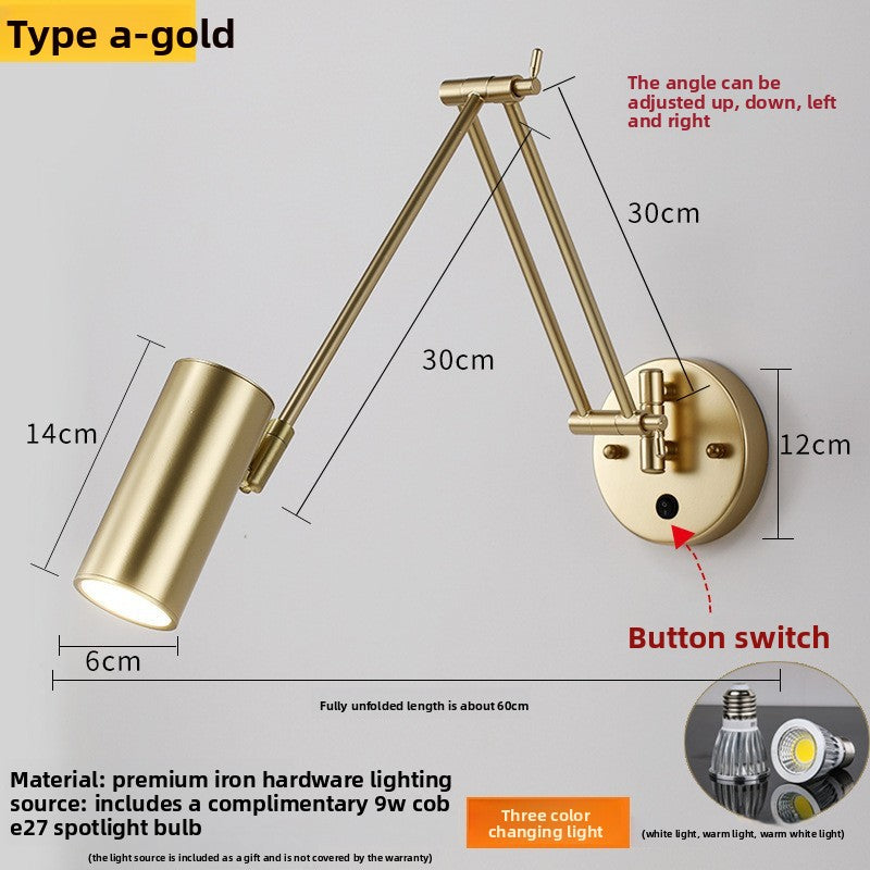 Foldable Retro Long Boom Floor Lamp | 360° Adjustable Arm | Telescopic Reading & Desk Lamp