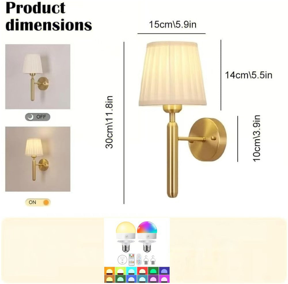 Wireless Battery-Powered Wall Lamp | Fabric Shade Cordless Sconce | Bedroom Hallway Night Light