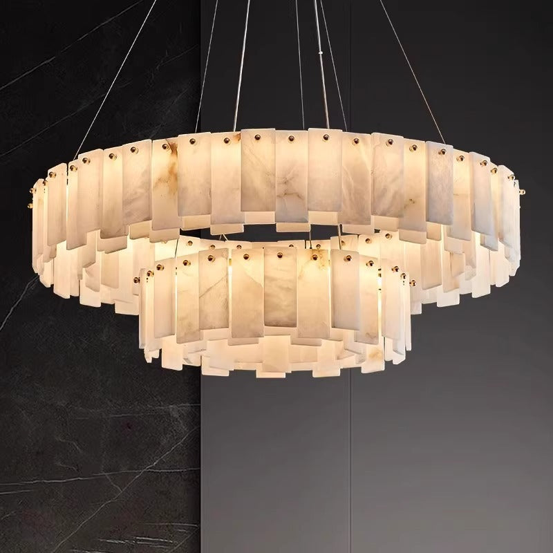 Modern Copper Marble Chandelier with LED Lighting