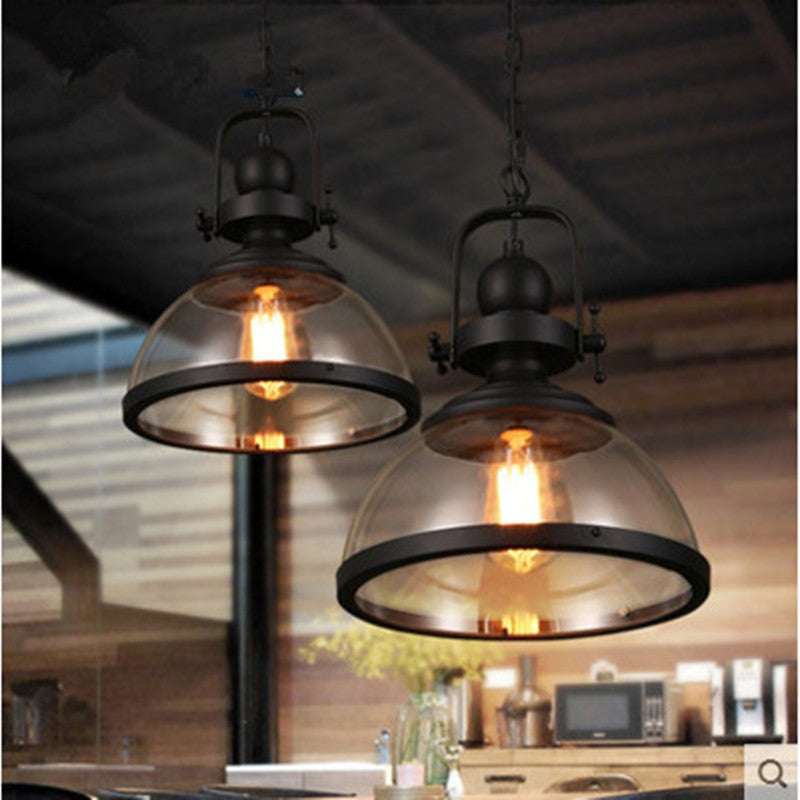 Retro Industrial Glass Chandelier with Iron Frame