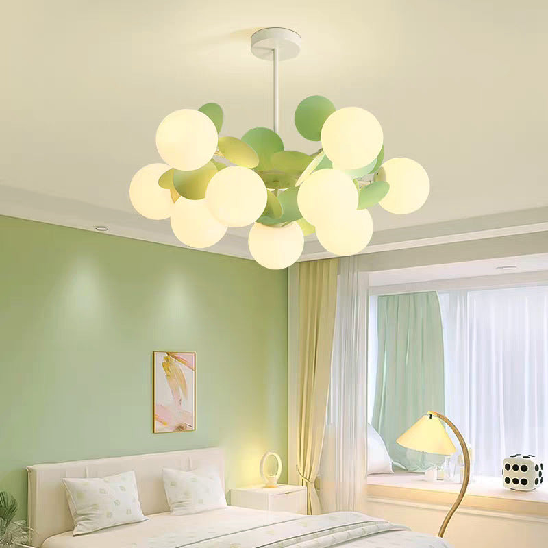 Modern Flower Branch Chandelier | Cream & Matcha Green Pendant Light | Living Room Dining Room