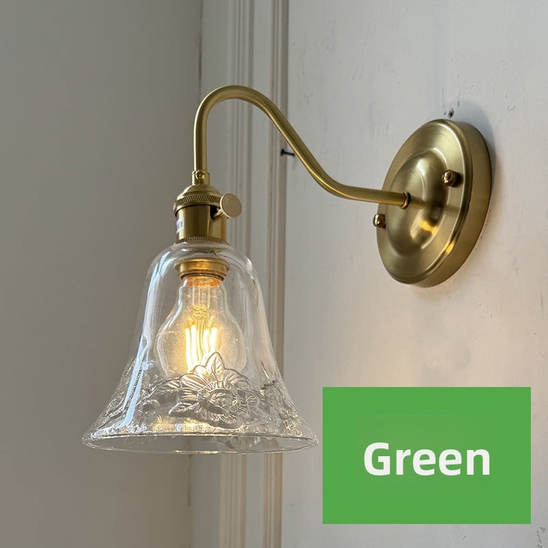 Brass Green Glass Wall Lamp | Art Deco Retro Sconce | Bedroom Cafe Bar Home Décor