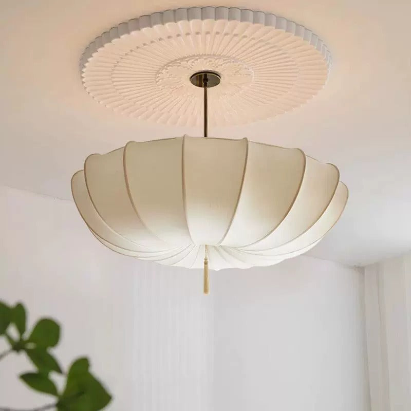 Scandinavian Fabric LED Chandelier | Cream Nordic Pendant Light | Dining Room Kitchen