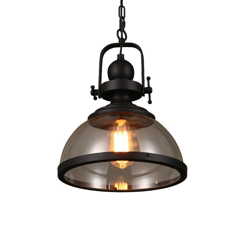 Retro Industrial Glass Chandelier with Iron Frame
