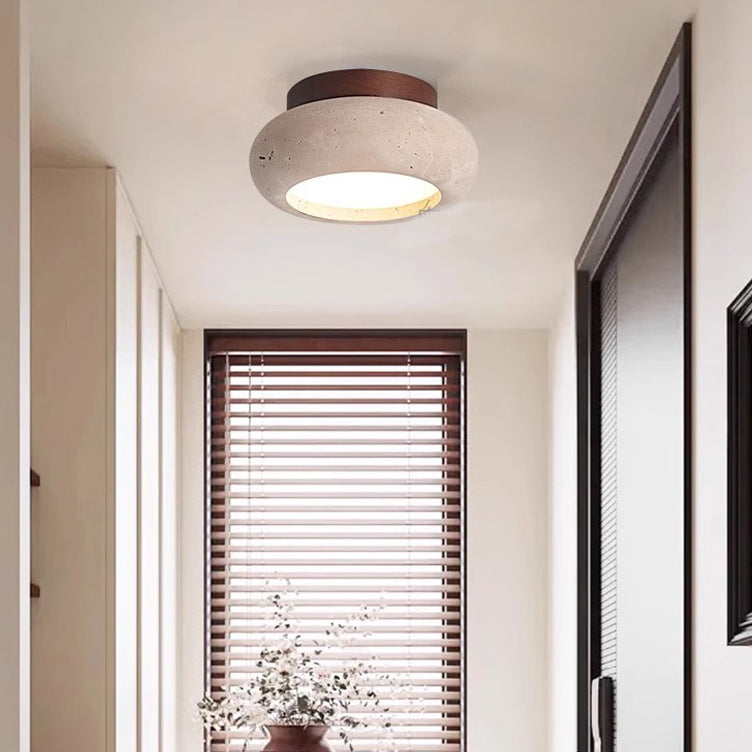 Natural Stone LED Ceiling Lamp | Travertine Texture Flush Mount | Modern Bedroom Living Room