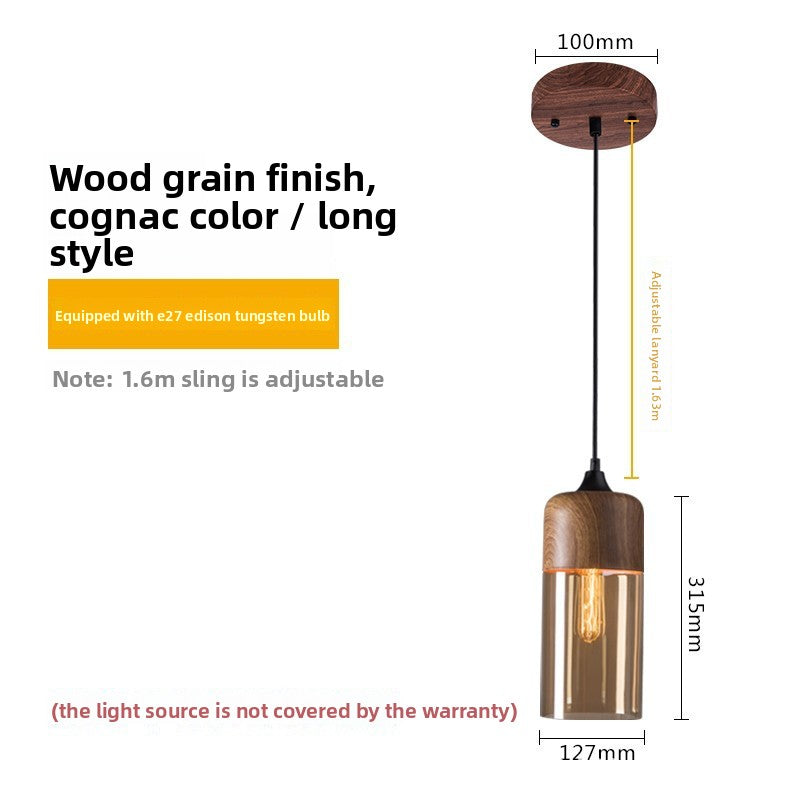 Glass Ball Chandelier | Amber Wood Grain Pendant Light | Dining Room Bar Retro Décor