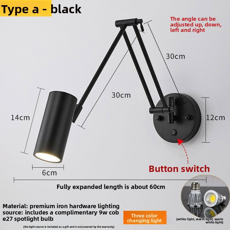 Foldable Retro Long Boom Floor Lamp | 360° Adjustable Arm | Telescopic Reading & Desk Lamp