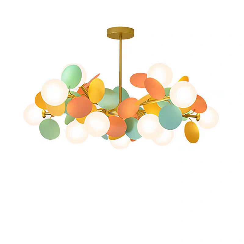 Modern Flower Branch Chandelier | Cream & Matcha Green Pendant Light | Living Room Dining Room