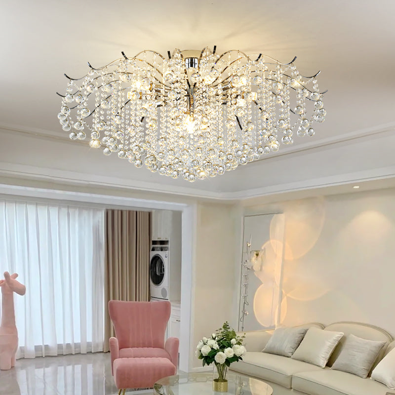 Crystal LED Ceiling Chandelier | Luxury Dimmable Flush Mount | Living Room Bedroom