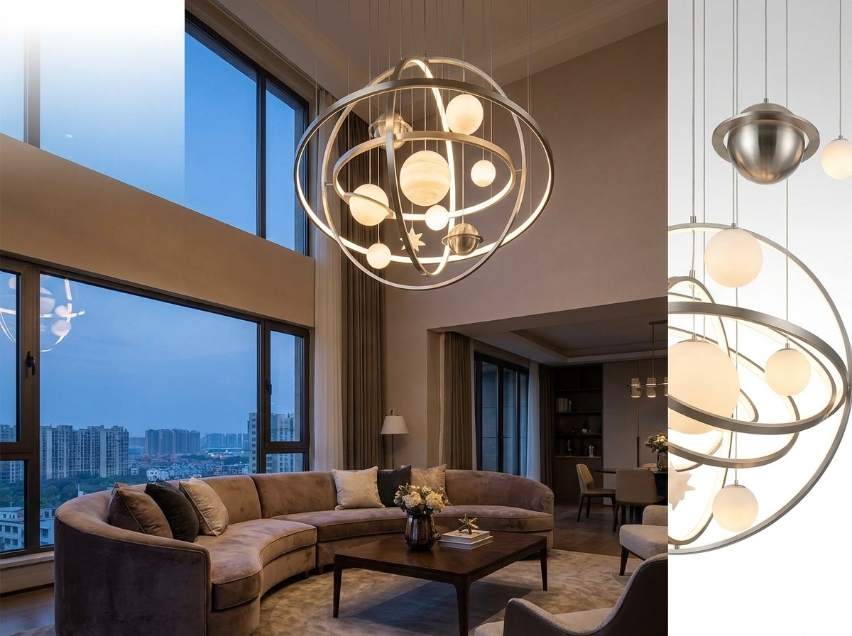Modern Planet Chandelier LED Light | Celestial Sphere Pendant | Smart Home Compatible | Dining Room
