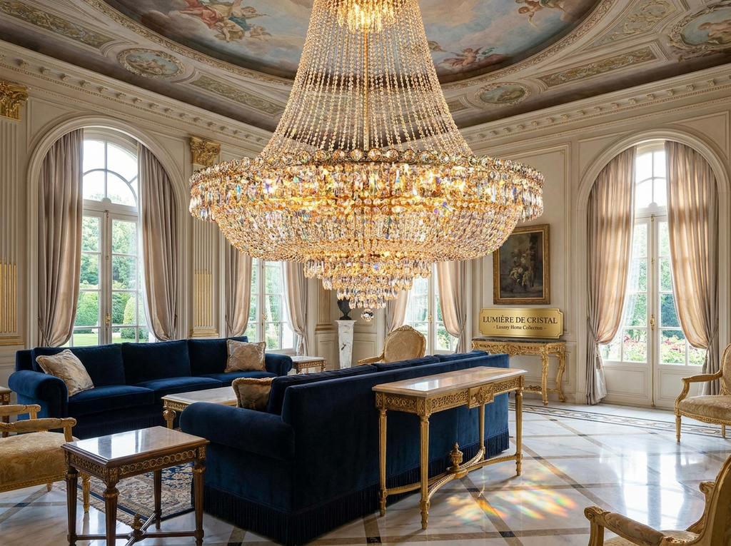 European Crystal Ceiling Lamp | Tri-Color Dimmable LED Chandelier | Living Room Bedroom Luxury Lighting
