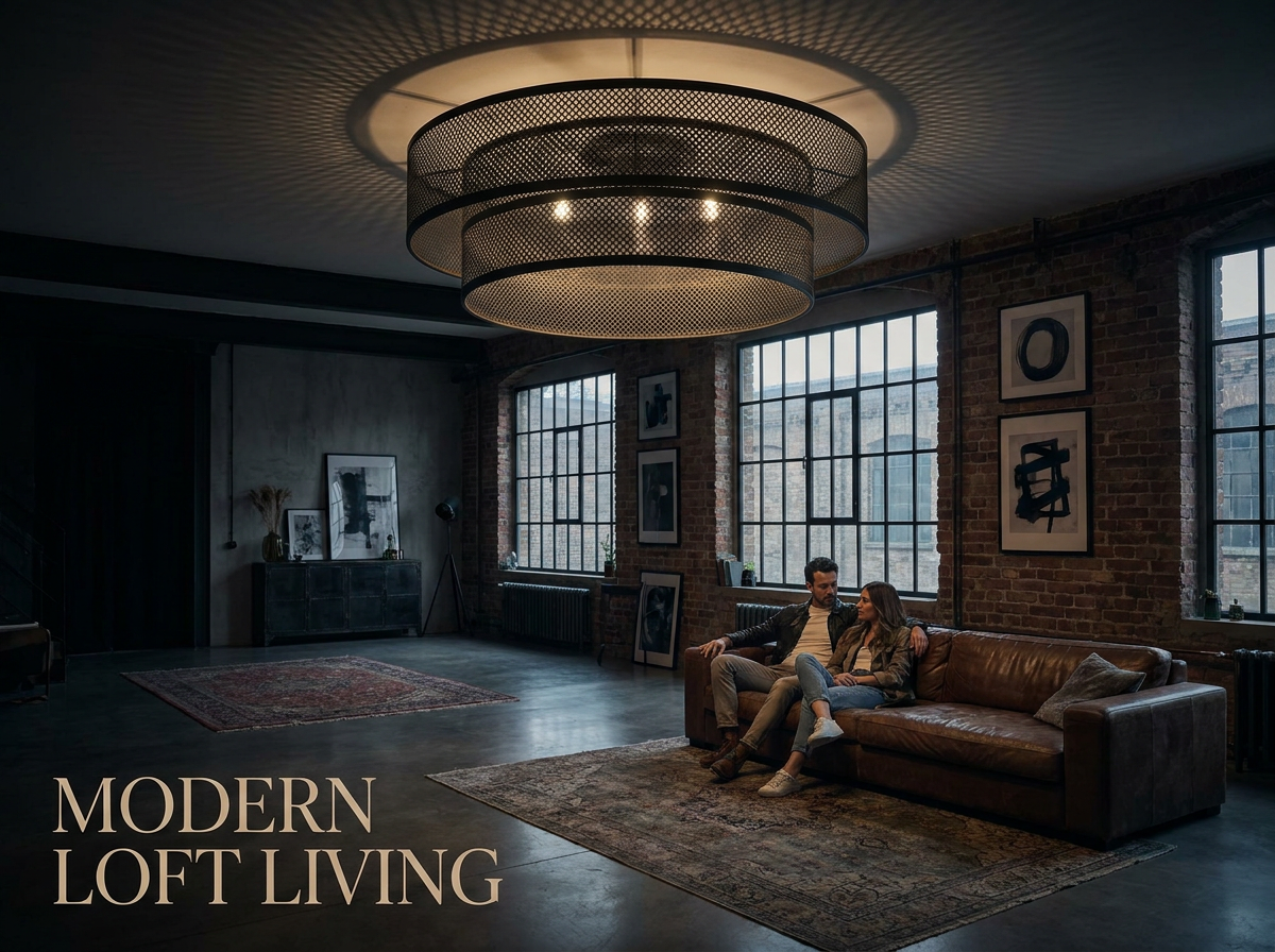 Black Iron Mesh Double-Layer Circular Ceiling Lamp | Industrial LED Pendant Light | Dining Room