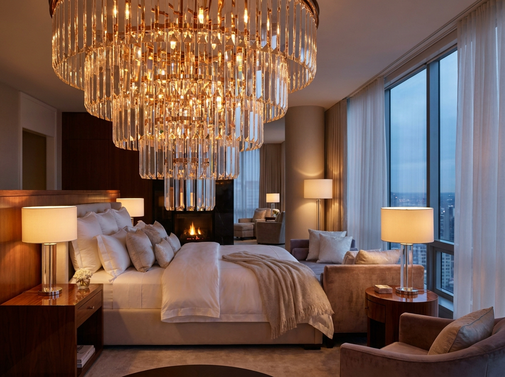Modern Crystal Bedroom Chandelier | Light Luxury LED Ceiling Pendant | Living Room Statement Light